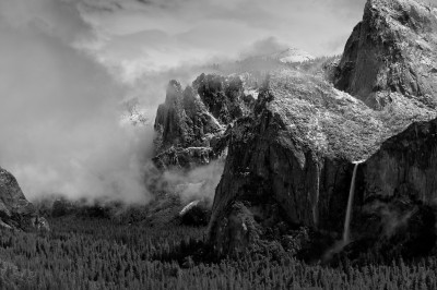 Bridal Veil Falls and Clearing Snowstorm, Yosemite
